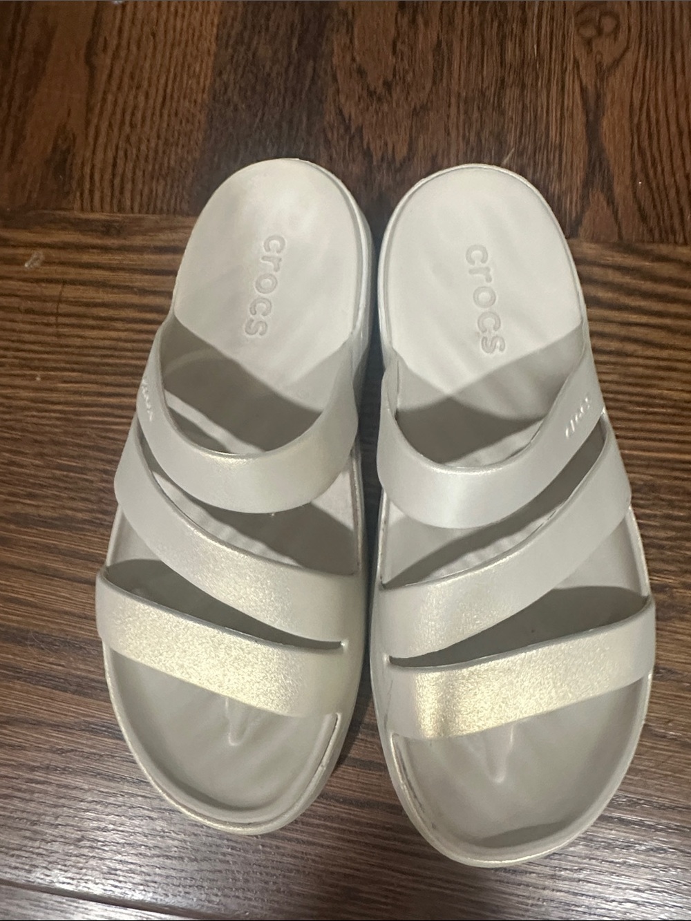 CROCS Women’s Cream Triple-Strap Slide Sandals